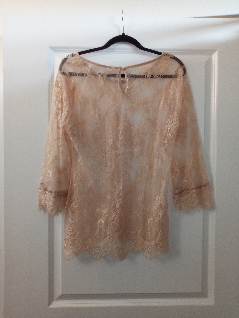 Ultra Pink Coquette Balletcore Boho Chic Whimsigoth Lace Sheer Blouse Size Large - Picture 8 of 9